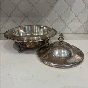 Friedman Silver Company silver plate lidded and footed serving bowl